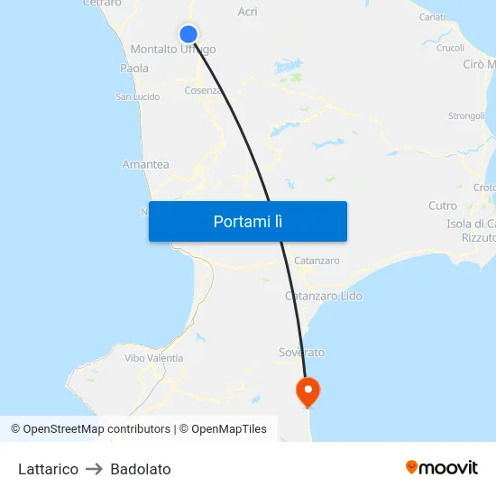Lattarico to Badolato map