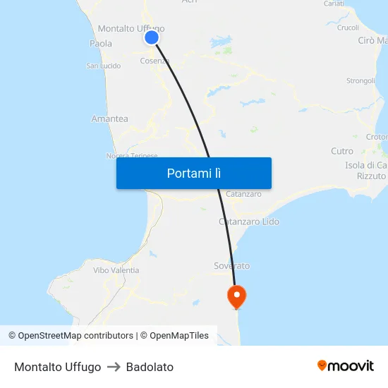 Montalto Uffugo to Badolato map