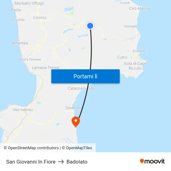 San Giovanni In Fiore to Badolato map