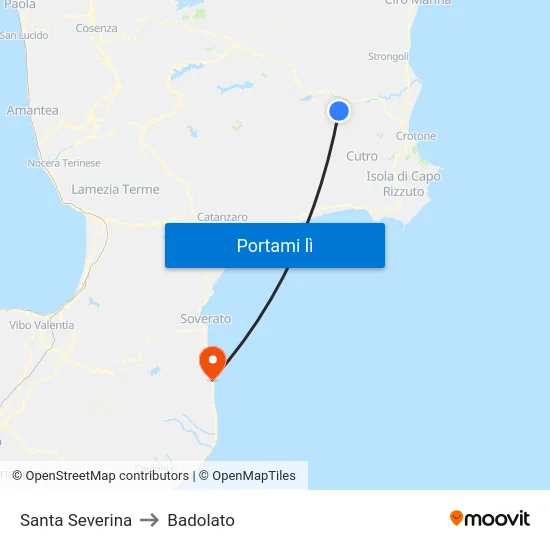 Santa Severina to Badolato map