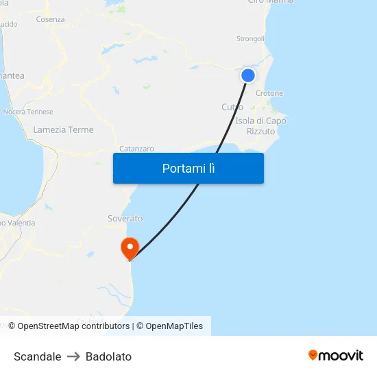 Scandale to Badolato map