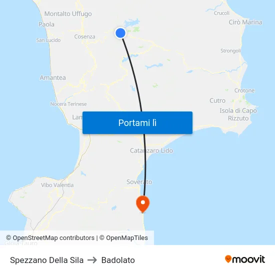 Spezzano Della Sila to Badolato map