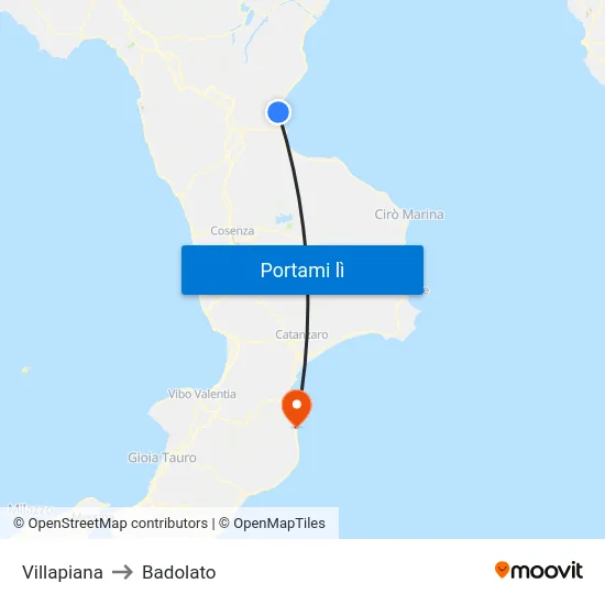 Villapiana to Badolato map