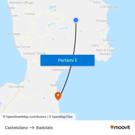 Castelsilano to Badolato map