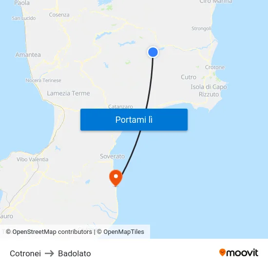 Cotronei to Badolato map