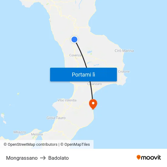 Mongrassano to Badolato map