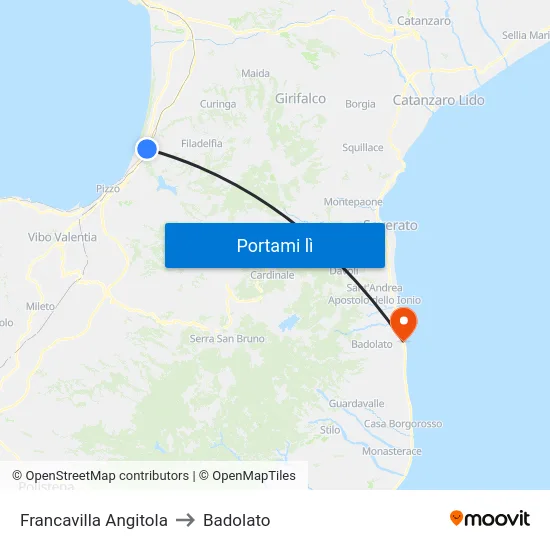 Francavilla Angitola to Badolato map