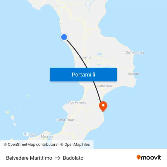 Belvedere Marittimo to Badolato map