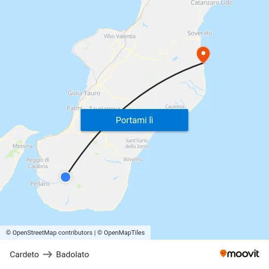 Cardeto to Badolato map