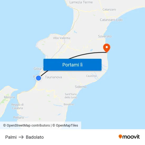Palmi to Badolato map