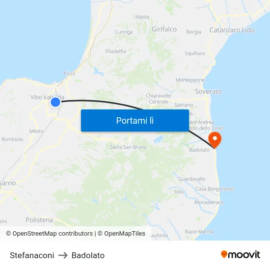 Stefanaconi to Badolato map