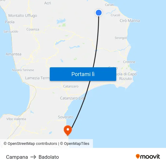 Campana to Badolato map