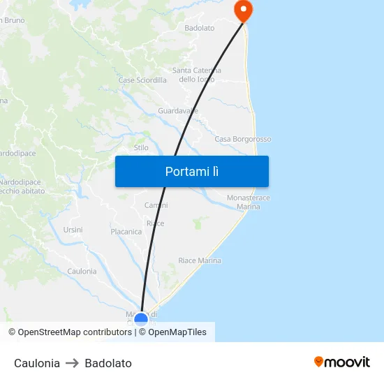 Caulonia to Badolato map