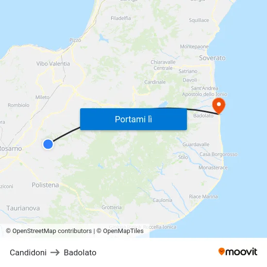 Candidoni to Badolato map