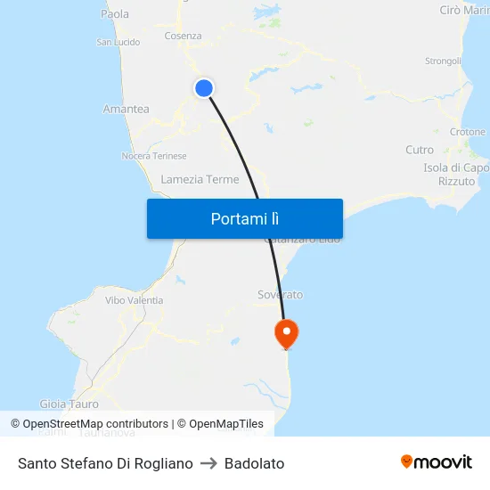 Santo Stefano Di Rogliano to Badolato map