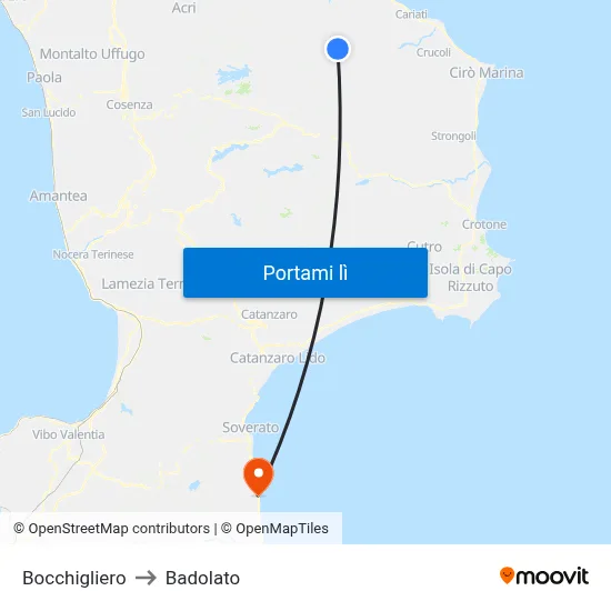 Bocchigliero to Badolato map
