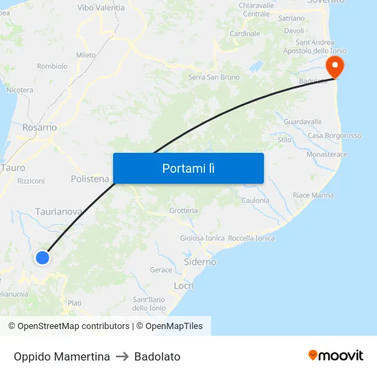 Oppido Mamertina to Badolato map