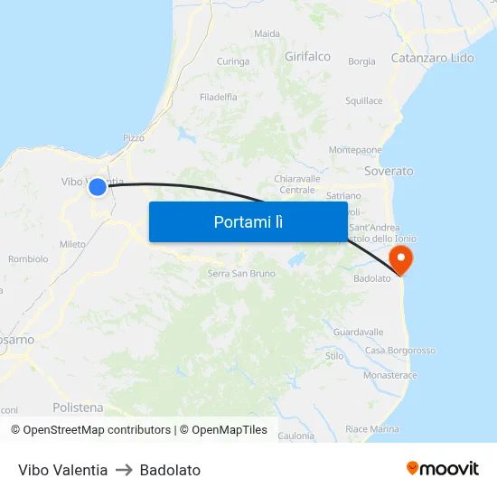 Vibo Valentia to Badolato map