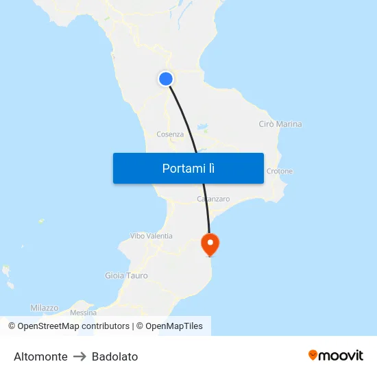 Altomonte to Badolato map