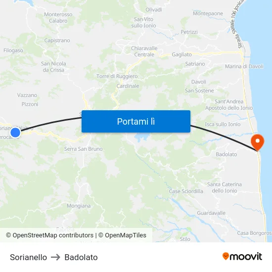Sorianello to Badolato map