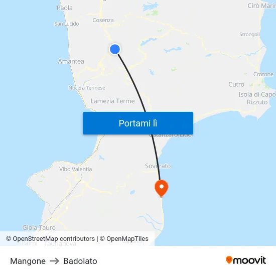 Mangone to Badolato map