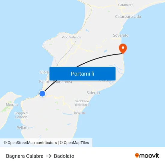 Bagnara Calabra to Badolato map