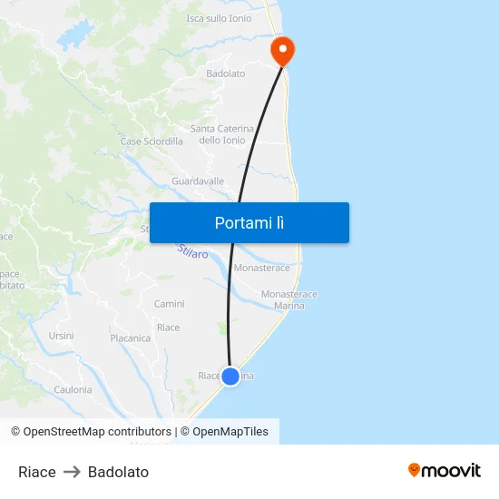 Riace to Badolato map