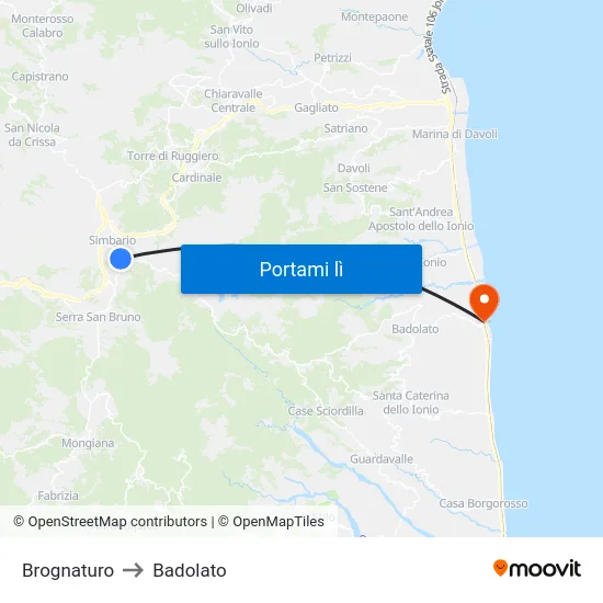 Brognaturo to Badolato map