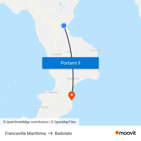 Francavilla Marittima to Badolato map