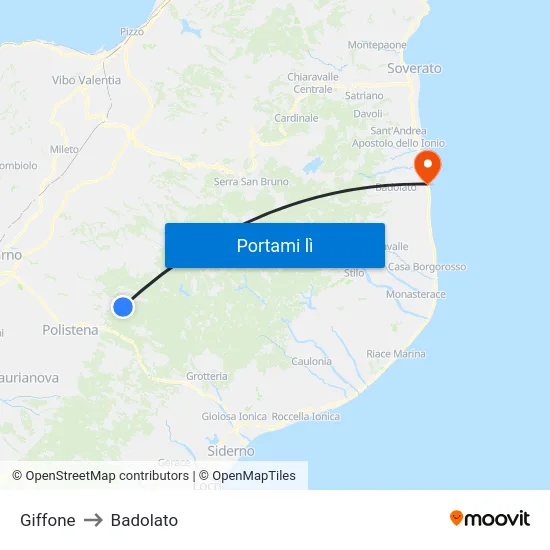 Giffone to Badolato map