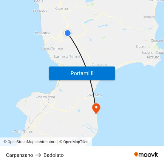 Carpanzano to Badolato map