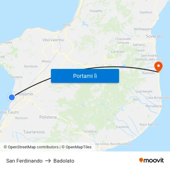 San Ferdinando to Badolato map