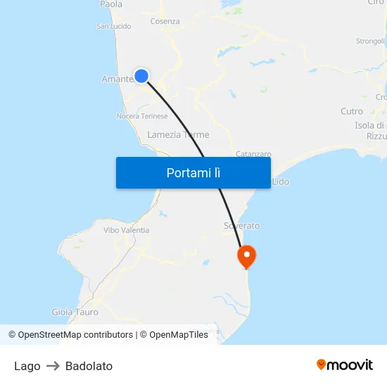 Lago to Badolato map