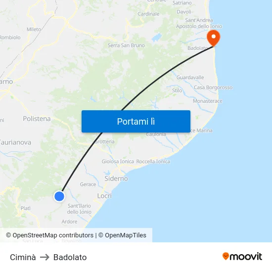 Ciminà to Badolato map