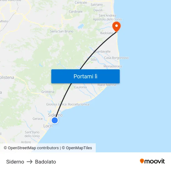 Siderno to Badolato map