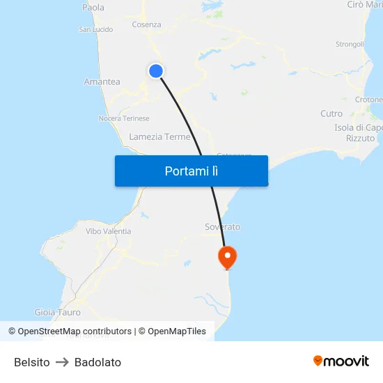 Belsito to Badolato map