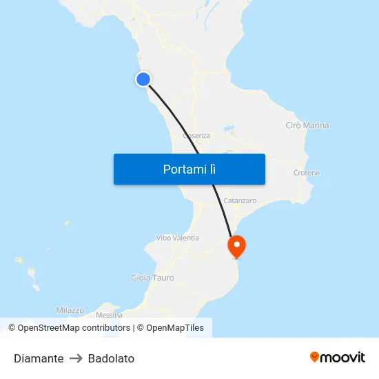 Diamante to Badolato map