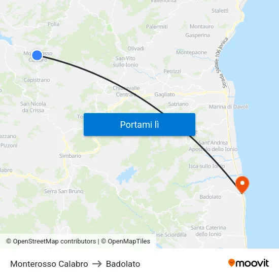 Monterosso Calabro to Badolato map