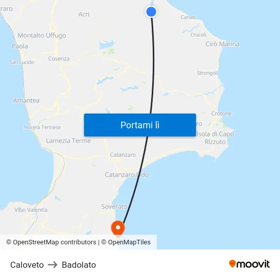 Caloveto to Badolato map