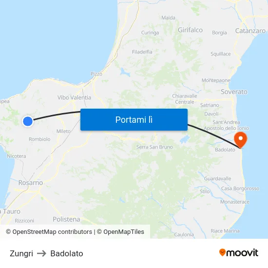 Zungri to Badolato map