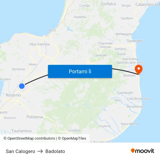 San Calogero to Badolato map