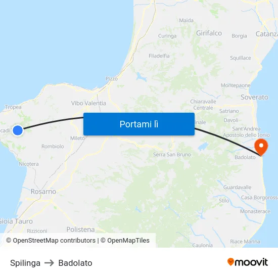 Spilinga to Badolato map
