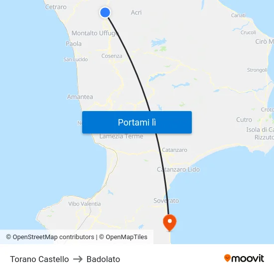 Torano Castello to Badolato map