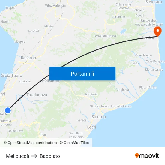 Melicuccà to Badolato map