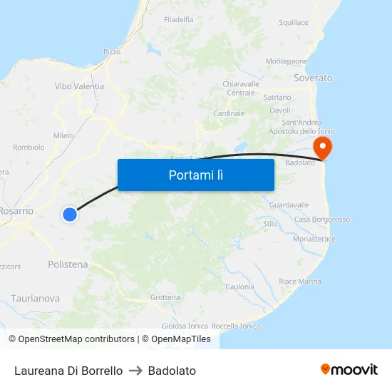 Laureana Di Borrello to Badolato map