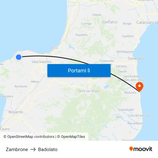 Zambrone to Badolato map