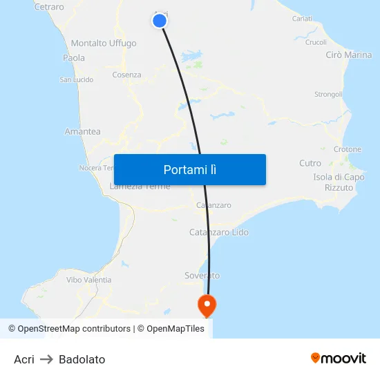 Acri to Badolato map