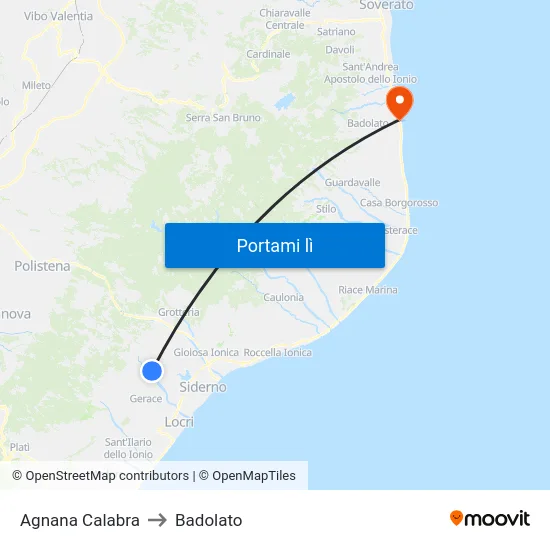 Agnana Calabra to Badolato map