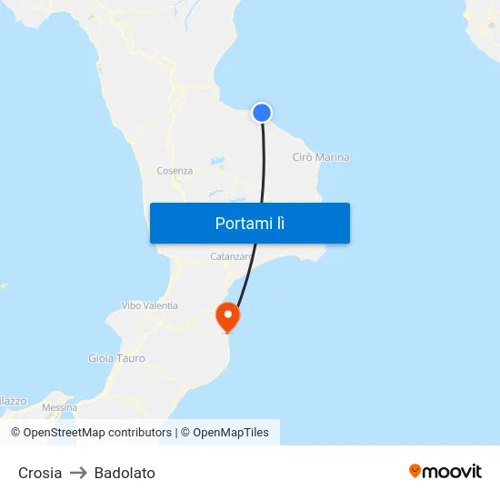 Crosia to Badolato map