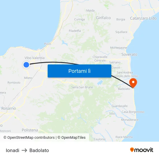 Ionadi to Badolato map